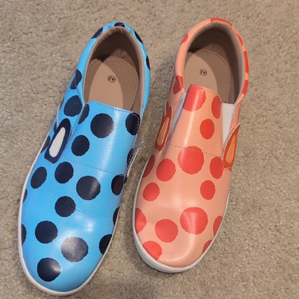Polka Dot Adult Slip-On Shoes - Blue and Pink
